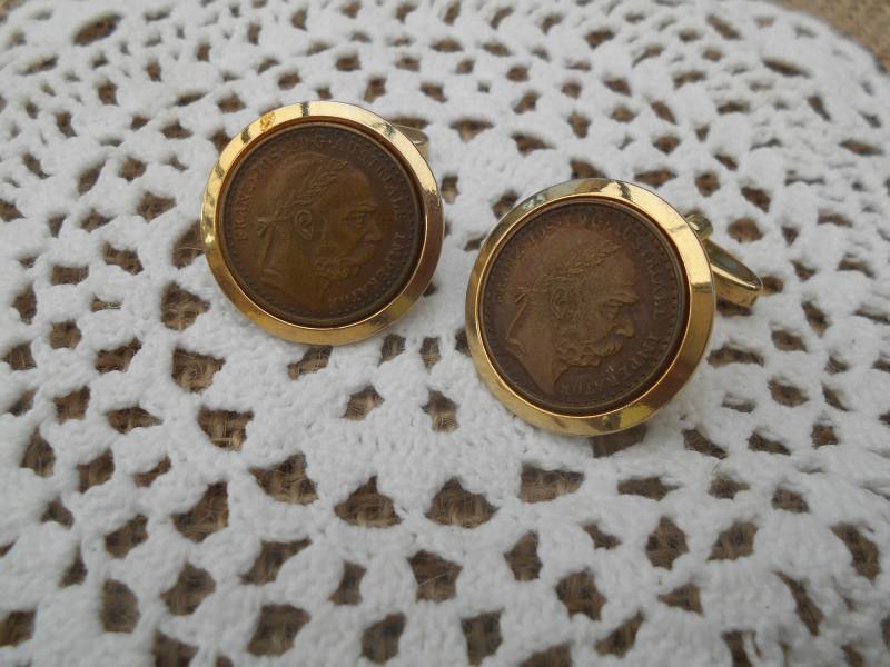 Vintage Manschettenknöpfe Goldfarben Münze 60Er/70Er Jahre Modeschmuck Geschenk Männer von MattieStone