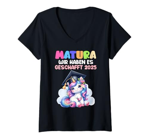 Damen MATURA WIR HABEN ES GESCHAFFT 2025 Lustiges Maturantin T-Shirt mit V-Ausschnitt von Matura Geschenk Mädchen Matura Geschafft Lustig