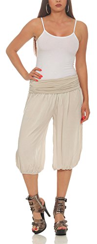 Matyfashion Damen Sommerbermuda Pluderhose Kurze Haremshose Weite Pumphose 2003 (Beige) von Matyfashion