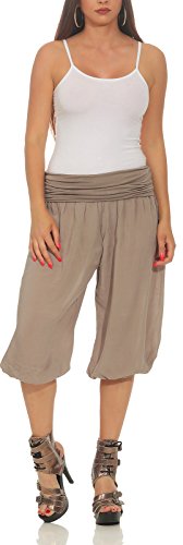 Matyfashion Damen Sommerbermuda Pluderhose Kurze Haremshose Weite Pumphose 2003 (Schlamm) von Matyfashion