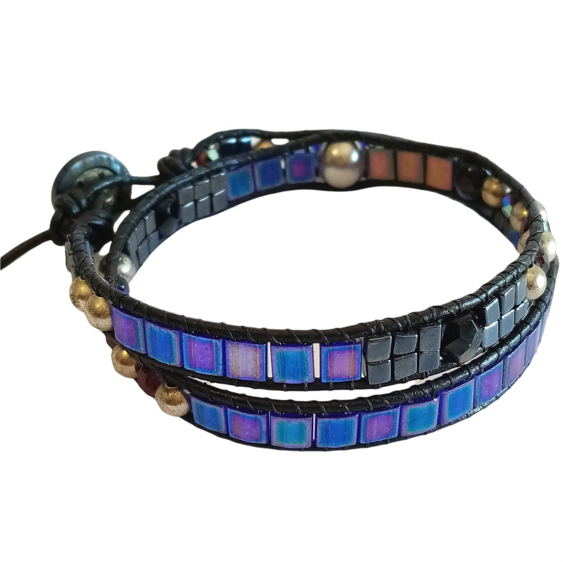 Schichtarmband | Zwei Wickel Fliesen Armband, Blaues Handgemachtes Boho Chic Perlenarbeit Armband Schichtarmband | Zwei Wickel Fliesen Armband, Blaues Handgemachtes Boho Chic Perlenarbeit Armband von MatyjoJewelry