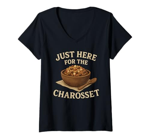 Damen Nur hier für das lustige Pessachfest in Charoset T-Shirt mit V-Ausschnitt Damen Nur hier für das lustige Pessachfest in Charoset T-Shirt mit V-Ausschnitt von Matzo Moments And Sweet Charoset Vibes