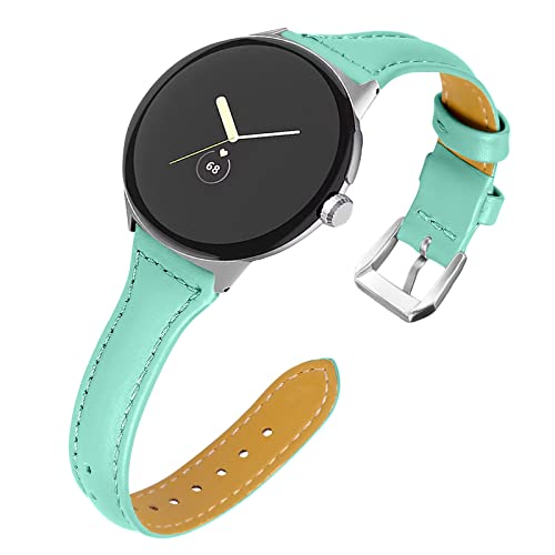 Maucoray Leder-Uhrenarmband kompatibel mit Google Pixel Watch 2/Pixel Uhrenarmband, Ersatzzubehör, verstellbares Armband, Leder Edelstahl von Maucoray