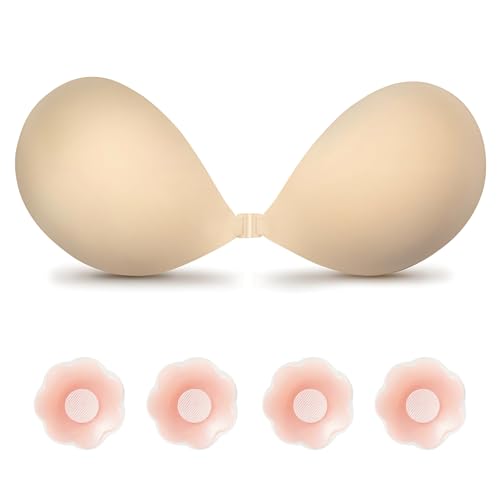 Klebe BH Push Up Trägerloser 3D Silikon, Wiederverwendbare Unsichtbarer Rückenfrei Go Braless Strapless Adhesive Bra Haut Freundlich Selbstklebender für Abendkleid Brautkleid und Rückenfreie（D） von Maudzlan