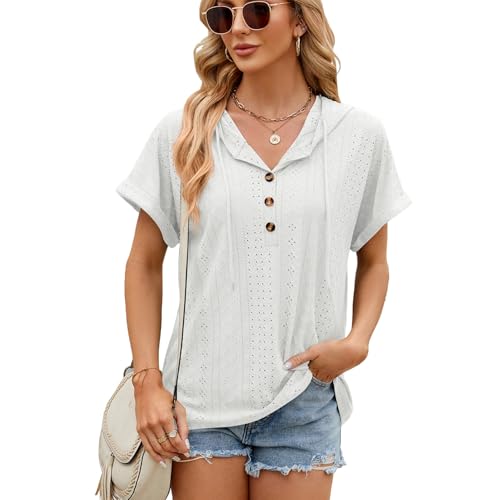 Mauedest Damen Einfarbig Knopf Aushöhlen Kapuzenbluse Damen Sommer Tops Kordelzug Pullover T-Shirts L Mauedest Damen Einfarbig Knopf Aushöhlen Kapuzenbluse Damen Sommer Tops Kordelzug Pullover T-Shirts L von Mauedest