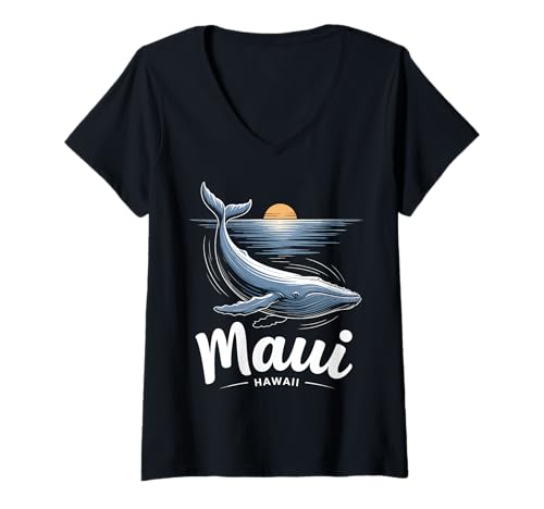 Damen Maui Hawaii Buckelwalbeobachtung Souvenir schwarz T-Shirt mit V-Ausschnitt Damen Maui Hawaii Buckelwalbeobachtung Souvenir schwarz T-Shirt mit V-Ausschnitt von Maui Hawaii Whale Watching Souvenirs