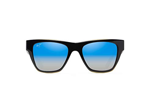 Maui Jim Ekolu Polarisierte klassische Sonnenbrille für Herren und Damen, Schwarz/Gold/Blau/Doppelspiegel-Blau zu Silber, M von Maui Jim