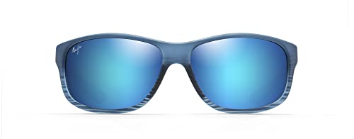 Maui Jim Kaiwi Channel Sport-Sonnenbrille mit patentierten polarisierten Plus2-Gläsern, Blau / Schwarz gestreift / Blau Hawaii, M von Maui Jim