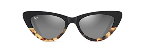 Maui Jim Lychee Katzenaugen-Sonnenbrille mit patentierten polarisierten Plus2-Gläsern, Schwarz mit Tokyo Tort/Neutralgrau, polarisiert, M von Maui Jim