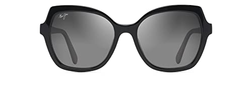 Maui Jim Mamane Sonnenbrille mit patentierten polarisierten Plus2-Gläsern, Schwarz glänzend/neutrales Grau, polarisiert, M von Maui Jim