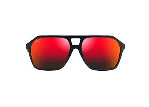 Maui Jim Wedges W/Patentierte Polarizedplus2 Gläser, quadratische Sonnenbrille, Mattschwarz / Hawaii Lava polarisiert, M von Maui Jim