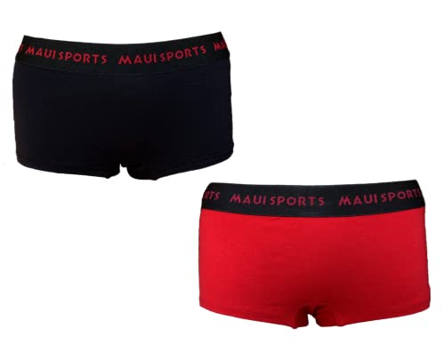 Maui Damen Panty Unterhose 2er Pack Schwarz/Rot Blau/Grau Baumwolle Gr. S M L XL (S, Schwarz/Rot) von Maui Sports