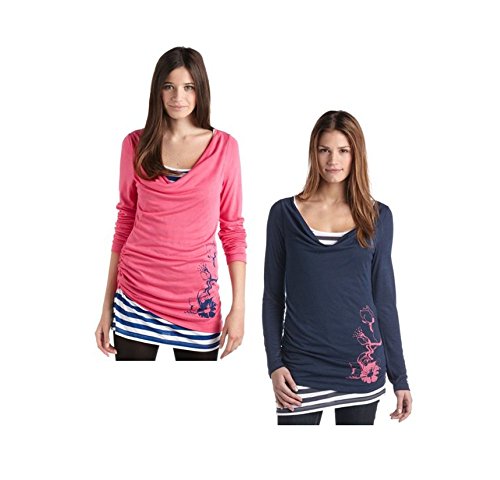 Maui Wowie Damen Longsleeve 2-in-1 Shirt Sleeve Ringel-Langarmshirt 2-Lagen-Optik Wasserfallkragen von Maui Wowie