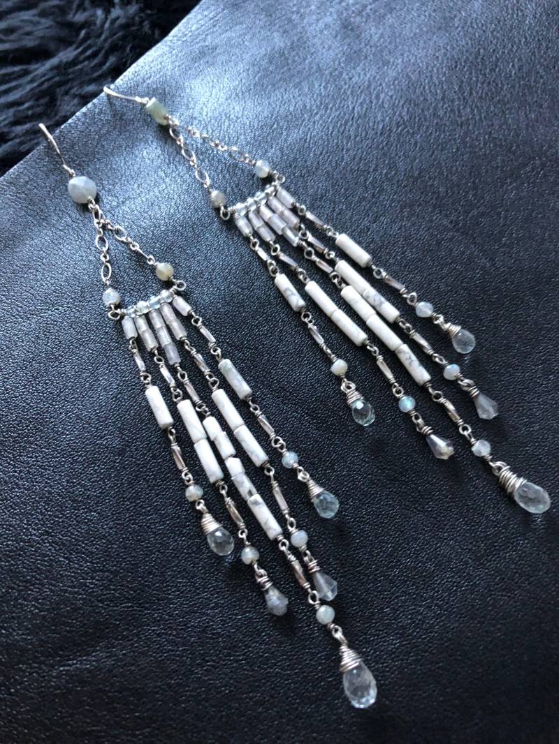 Aquamarin Labradorit Grün Adventurine Schnee Quarz Sterling ~ Zarte Handgemachte Ohrringe Aquamarin Labradorit Grün Adventurine Schnee Quarz Sterling ~ Zarte Handgemachte Ohrringe von MauiSwanDesigns