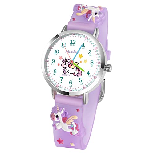 Maukoo Kinderuhr, 3D Cute Cartoon Armbanduhr, Armbanduhr für Kinder Jungen und Mädchen,30M wasserdichte Analog Quarzuhr, Teaching Handgelenk Uhren mit Silikon Armband (Unicorn Purple B) von Maukoo