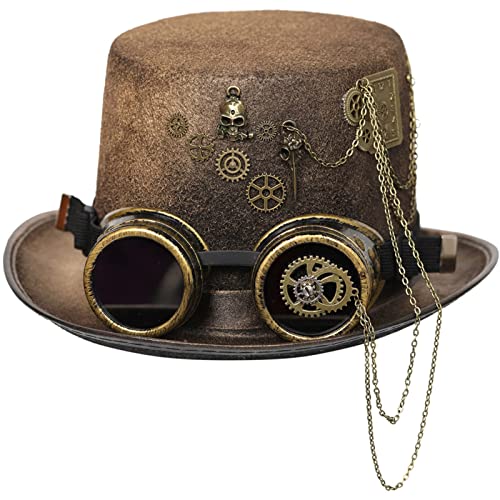 Mauqfra Steampunk Zylinderhut mit Zahnräder Halloween Steampunk Fedora Hut Bowler Zylinderhut Cosplay Kostüm Stirnband Party Hut, 16, One size von Mauqfra