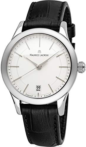 Maurice Lacroix Damen-Armbanduhr Les Classiques Date Analog Quarz mit Lederband schwarz Zifferblatt Weiss-Silber LC1026-SS001-131-1 Swiss Made geeignet für Gravur Widmung Graveur von MAURICE LACROIX