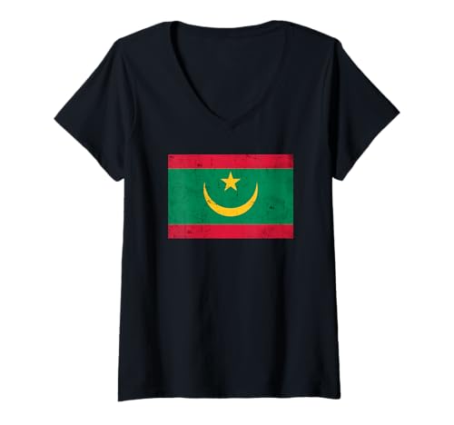 Damen Mauretanien Flagge Grafik für Männer Frauen Kinder T-Shirt mit V-Ausschnitt von Mauritania Flag Graphic Store