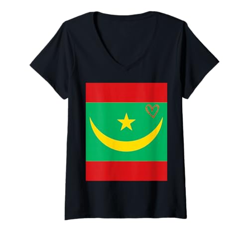 Damen Mauretanien Flagge Mauretanisches Herz Stolzer Erbe National Da T-Shirt mit V-Ausschnitt Damen Mauretanien Flagge Mauretanisches Herz Stolzer Erbe National Da T-Shirt mit V-Ausschnitt von Mauritania Flag Mauritanian National Gifts Idea