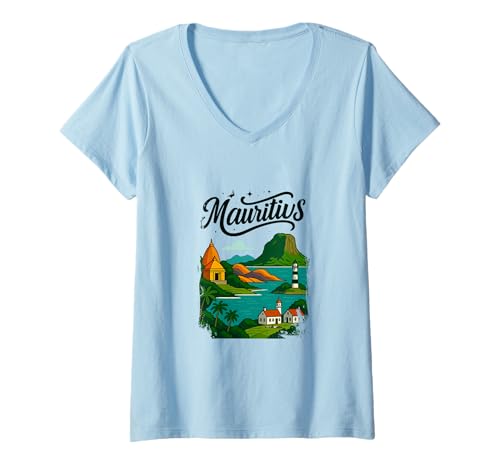 Damen Mauritius Skyline Reise Urlaub Outfits T-Shirt mit V-Ausschnitt Damen Mauritius Skyline Reise Urlaub Outfits T-Shirt mit V-Ausschnitt von Mauritius Casual Clothes T-Shirts