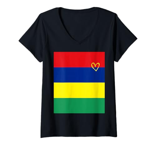 Damen Mauritius-Flagge, mauritianisches Herz, stolz, Nationalfeiertag T-Shirt mit V-Ausschnitt Damen Mauritius-Flagge, mauritianisches Herz, stolz, Nationalfeiertag T-Shirt mit V-Ausschnitt von Mauritius Flag Mauritian National Day Gifts Idea
