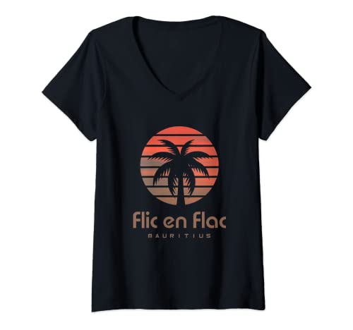 Damen Flic en Flac Mauritius T-Shirt mit V-Ausschnitt von Mauritius Flic en Flac Design