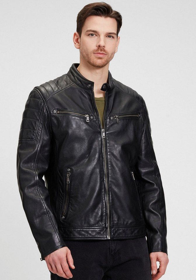 Mauritius Lederjacke GBDerry LAORV mit Stehkragen, Reißverschluss, Schulterpasse von Mauritius