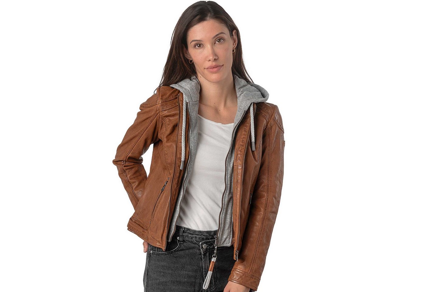 Mauritius Lederjacke MWAdila Mauritius - Damen Lederjacke Lammnappa Kapuze cognac von Mauritius