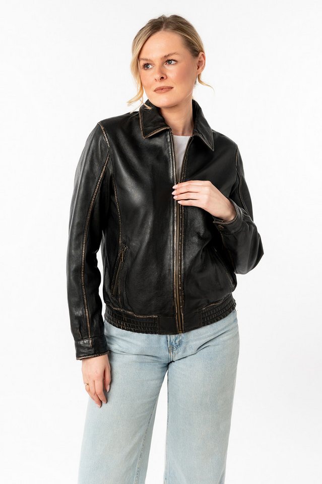 Mauritius Lederjacke MWBjanka mit elastischem Bund, Leo-Innenfutter von Mauritius