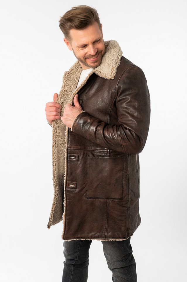 Mauritius Ledermantel MMGrisz Umlegekragen mit Kunstfellbesatz von Mauritius