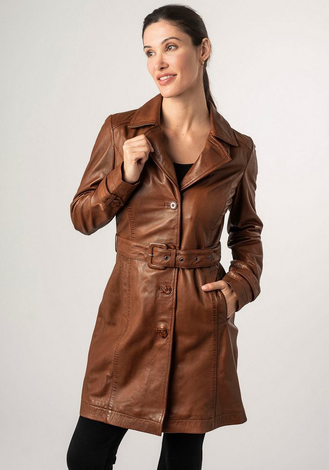 Mauritius Ledermantel MWLeonne mit Tailliengürtel, mit Ärmelbändern von Mauritius