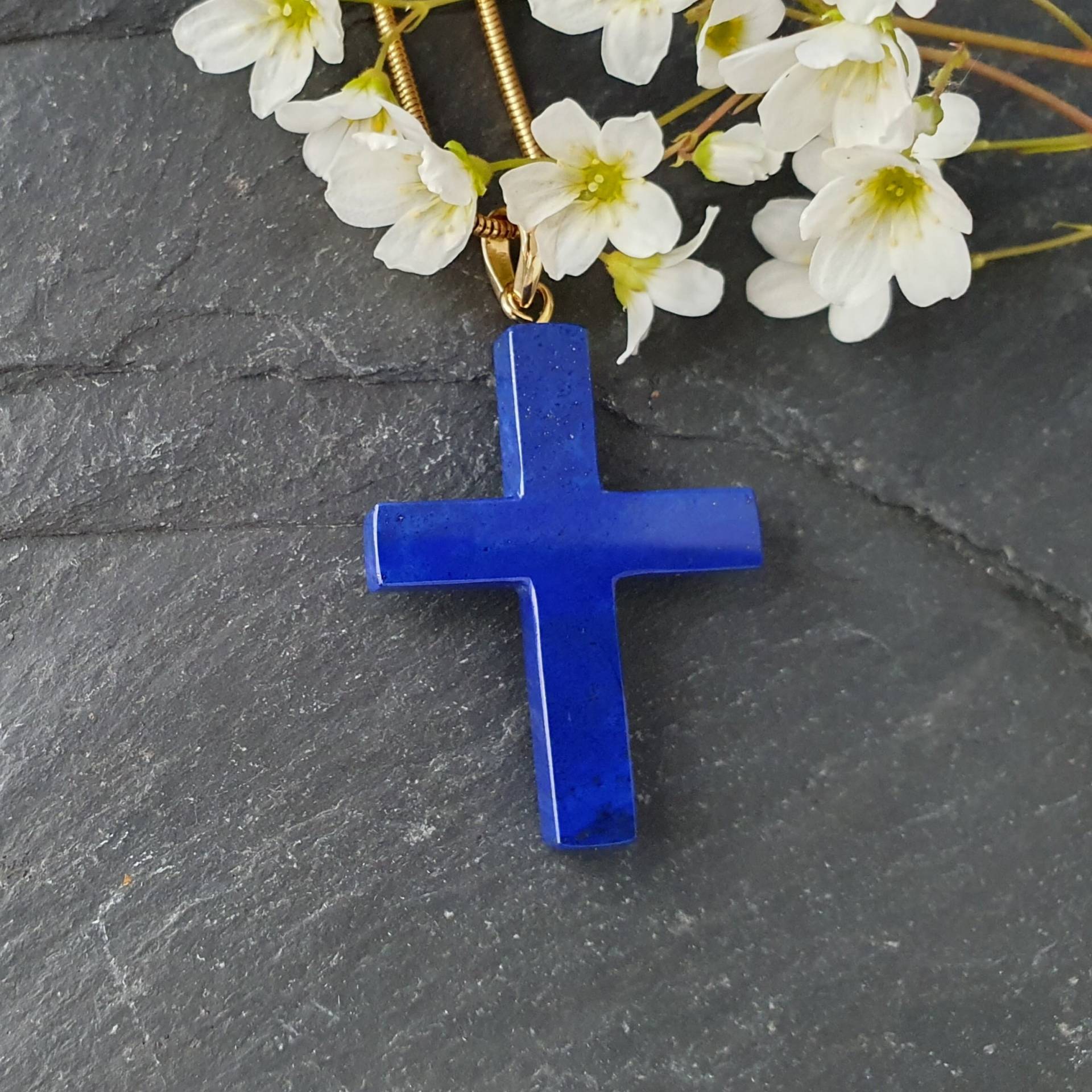 Lapislazuli Kreuz Anhänger, Glücksbringer, Geschenk Zum Geburtstag. Für Männer Und Frauen Ein Tolles Schmuckstück. Einzelstück, Unikat von MauritzUnikatSchmuck