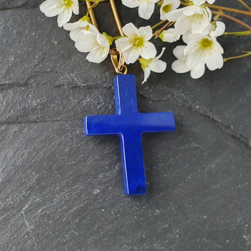 Lapislazuli Kreuz Anhänger, Glücksbringer, Geschenk Zum Geburtstag. Für Männer Und Frauen Ein Tolles Schmuckstück. Einzelstück, Unikat von MauritzUnikatSchmuck