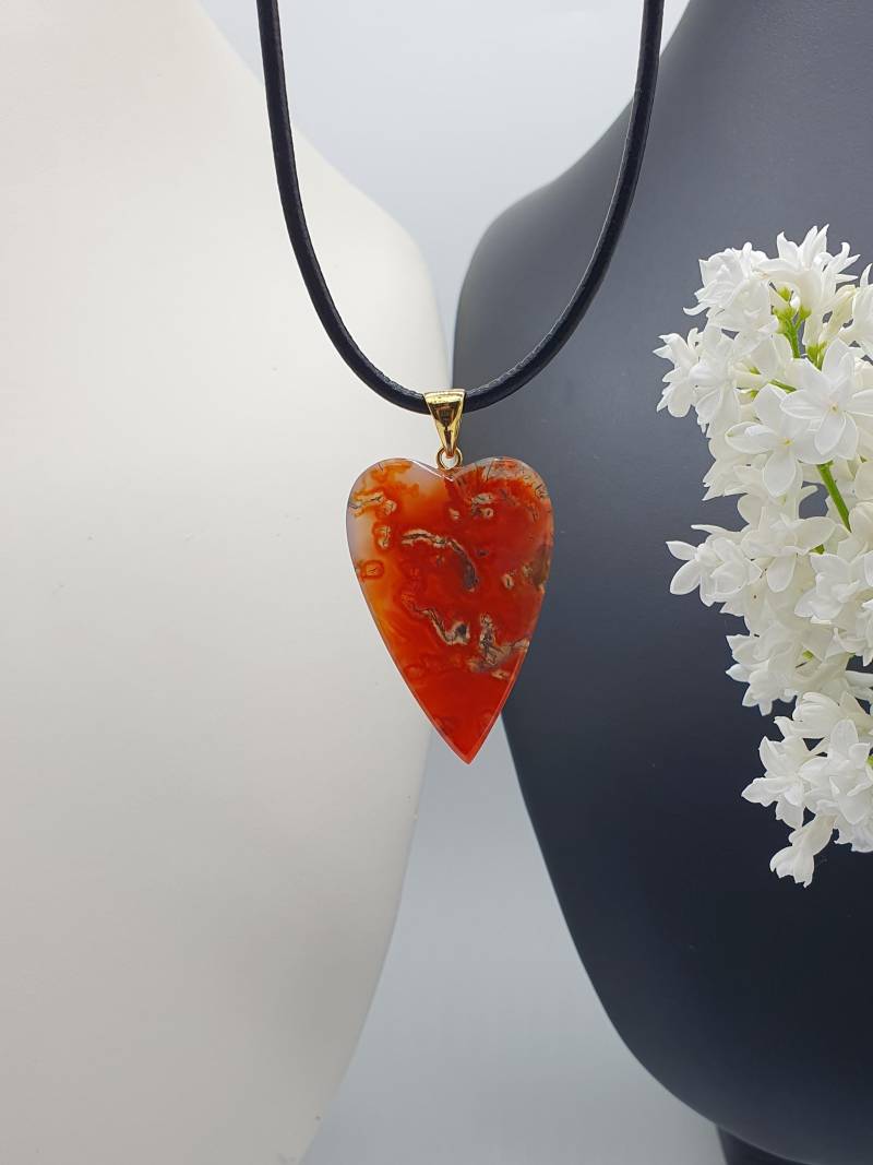 Moosachat Herz Anhänger Mit Vergoldeter Silberschlaufe. Wunderschöner Edelstein Für Kreative Frauen Herz. Geschenk Zum Geburtstag von MauritzUnikatSchmuck