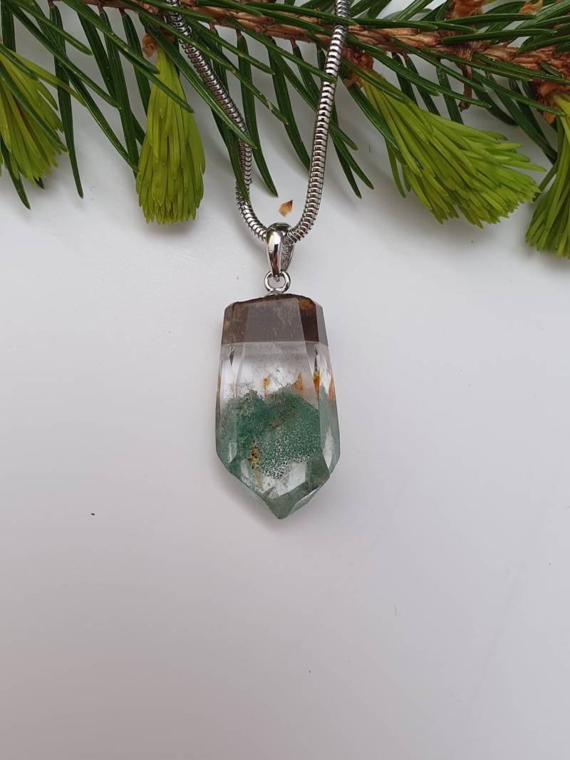 Phantomquarz Doppelspitze Anhänger Mit Versteinertem Holz Kombiniert. Unikatschmuck Für Naturliebhaber. Geschenk Abenteuermenschen von MauritzUnikatSchmuck