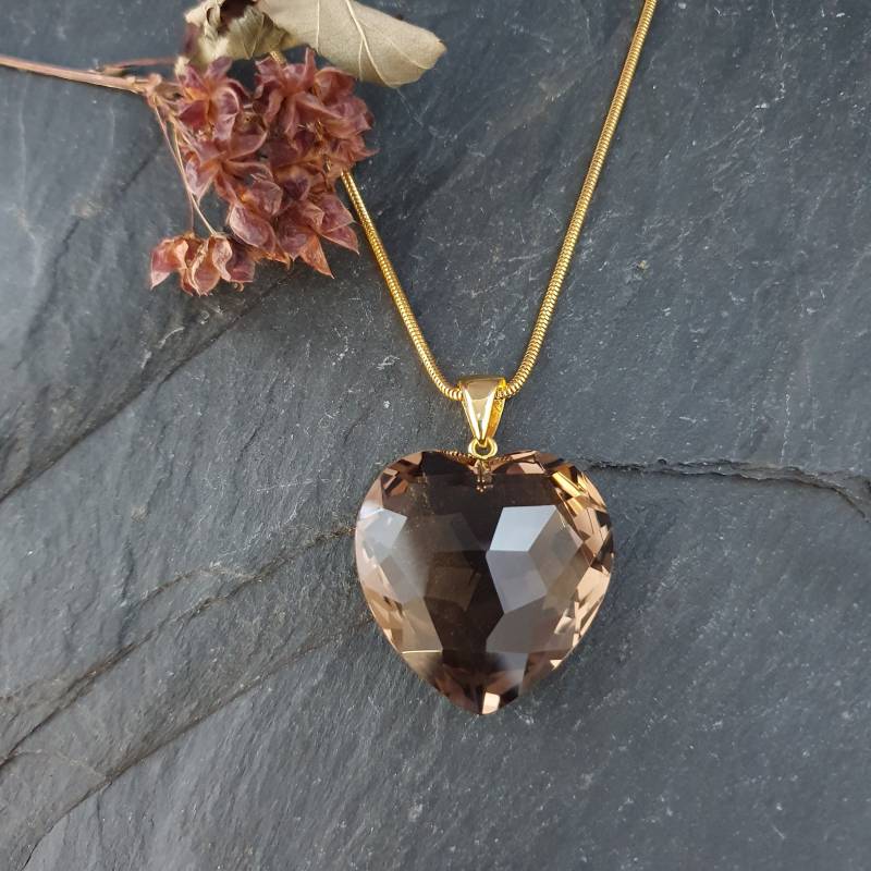 Rauchquarz Herz Xl Anhänger Zauberhaftes Schmuckstück Mit Liebe in Handarbeit Facettiert. Traditionshandwerk Aus Kirschweiler. Zeitlos von MauritzUnikatSchmuck