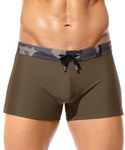 Mauro Kane Badehose Herren Kurz Badeshorts mit Tunnelzug Eng Schwimmhose Wassersport Kurze Hose Swimming Trunks Dunkelgrün XXL von Mauro Kane