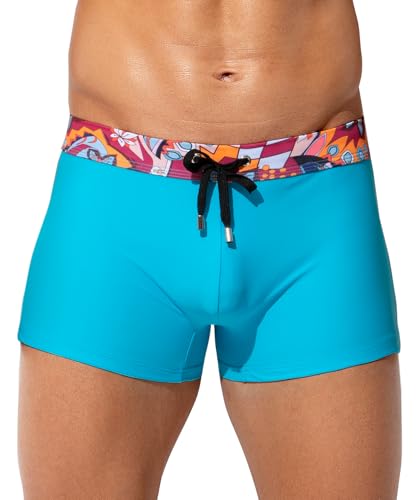 Mauro Kane Badehose Herren Kurz Badeshorts mit Tunnelzug Eng Schwimmhose Wassersport Kurze Hose Swimming Trunks Himmelblau M von Mauro Kane