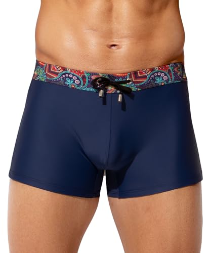 Mauro Kane Badehose Herren Kurz Badeshorts mit Tunnelzug Eng Schwimmhose Wassersport Kurze Hose Swimming Trunks Marineblau XXL von Mauro Kane