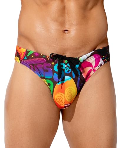 Mauro Kane Badeslip Herren Badehose Slip Eng Kurz Badeshorts mit Tunnelzug Schwimmhose Swimming Brief Eiscreme S von Mauro Kane