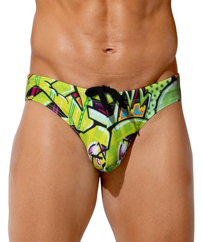 Mauro Kane Badeslip Herren Badehose Slip Eng Kurz Badeshorts mit Tunnelzug Schwimmhose Swimming Brief Grün S von Mauro Kane