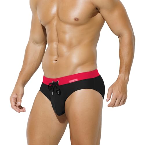 Mauro Kane Badeslip Herren Badehose Eng Kurz mit Tunnelzug Badeshorts für Männer Bademode Schwimmhose Shorts Schwarz XXL von Mauro Kane