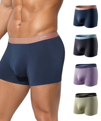 Mauro Kane Boxershorts Herren Modal Unterwäsche Männer 4er Pack Unterhosen Trunks Men Retroshorts Weich und Bequeme Shorts Blau/Dunkelblau/Lila/Grün L von Mauro Kane
