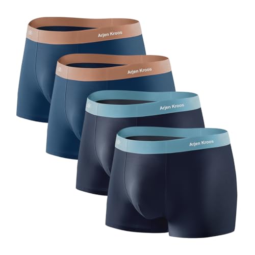 Mauro Kane Boxershorts Herren Modal Unterwäsche Männer 4er Pack Unterhosen Trunks Men Retroshorts Weich und Bequeme Shorts Blau/Dunkelblau L von Mauro Kane