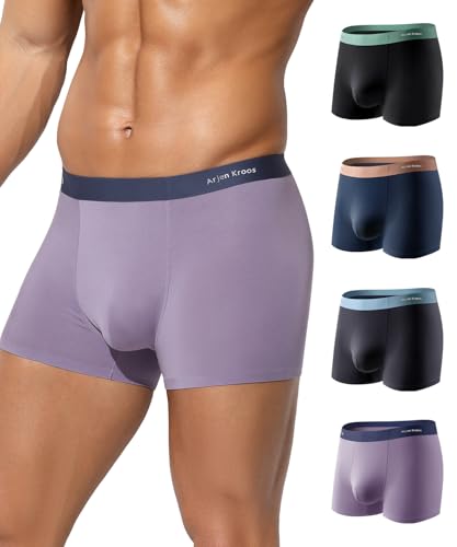 Mauro Kane Boxershorts Herren Modal Unterwäsche Männer 4er Pack Unterhosen Trunks Men Retroshorts Weich und Bequeme Shorts Schwarz/Blau/Dunkelblau/Lila L von Mauro Kane
