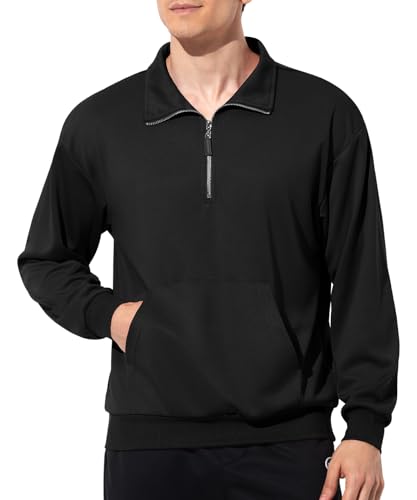 Mauro Kane Herren Pullover Half Zip Sweatshirt Herren ohne Kapuze mit Reißverschluss mit Taschen Sportpullover, S~XXL von Mauro Kane