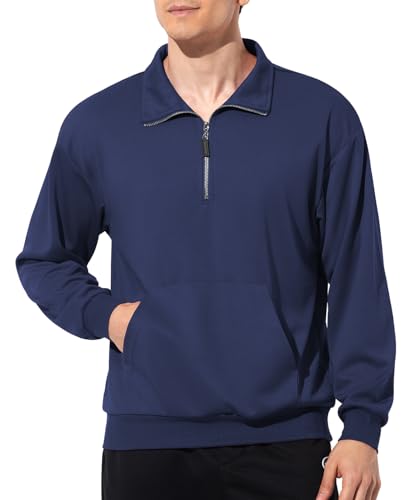 Mauro Kane Herren Pullover Half Zip Sweatshirt Herren ohne Kapuze mit Reißverschluss mit Taschen Sportpullover, S~XXL von Mauro Kane