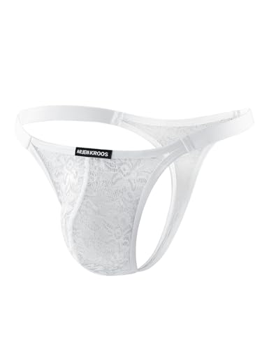 Mauro Kane Herren String Tanga Männer Sexy Spitze Strings Transparent G-String Unterwäsche Weich und Atmubgsaktiven Weiß XXL von Mauro Kane