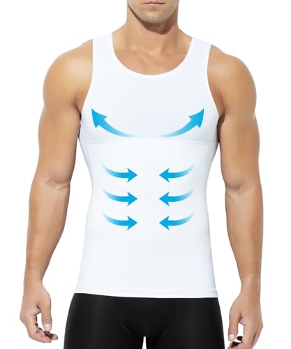 Mauro Kane Shapewear Herren Kompressionsshirt Tank top Unterhemd Body Shaper Bauchweg Figurformendes Kompressions-Shirt, Weiß, 3XL von Mauro Kane