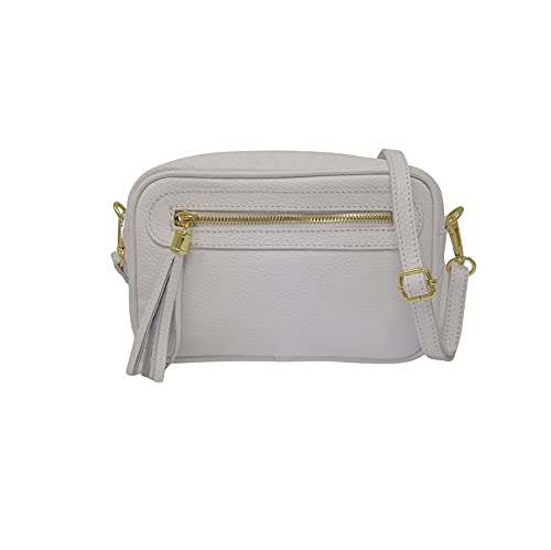 Mauro Pelletteria Damen Handy Umhängetasche aus echtem Leder – 100% Made in Italy – Klein, mit 2 Fächern – Verstellbarer Schultergurt – Premium Handarbeit aus Florenz (Weiß) von Mauro Pelletteria